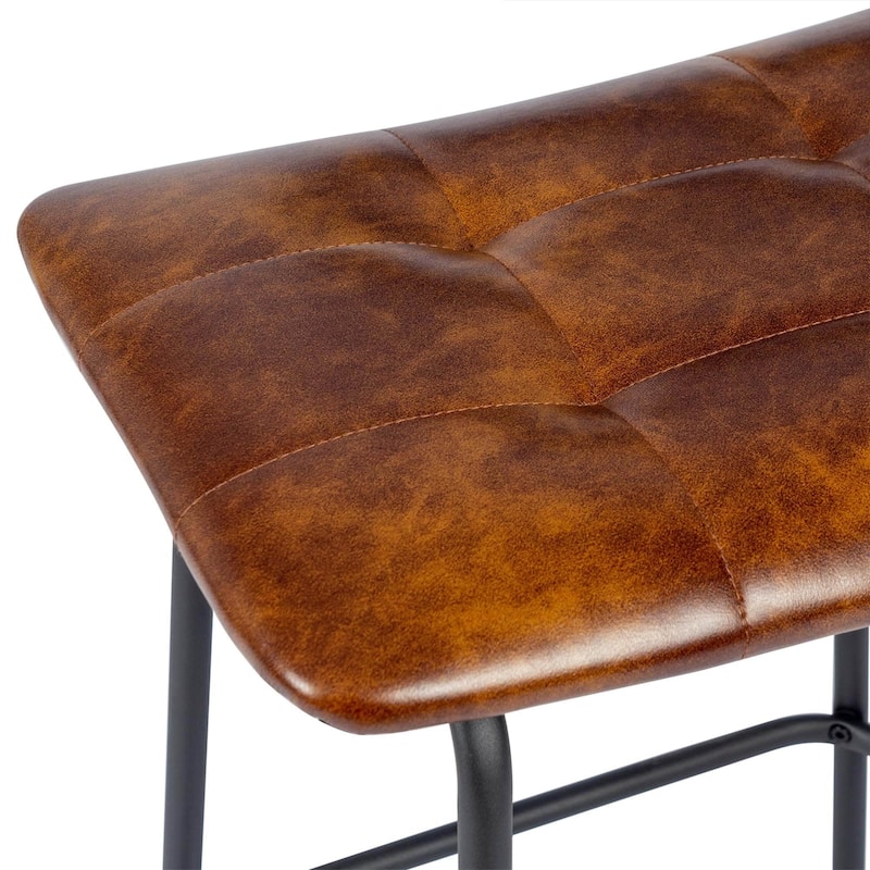 Saddle Tufted 24” Height Breathable Faux Leather Counter Stools
