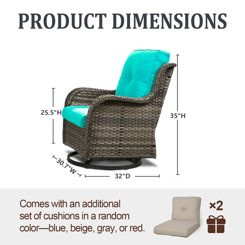 ArcoBay Wicker PE Rattan Outdoor Patio Swivel Glider Chairs with 4'' Olefin Cushions (2-Pack)