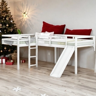 Artsy & Multi-Functional L-Shaped Twin Size Loft Bed with Ladder and Slide, Space-saving Design and Sturdy Construction, White