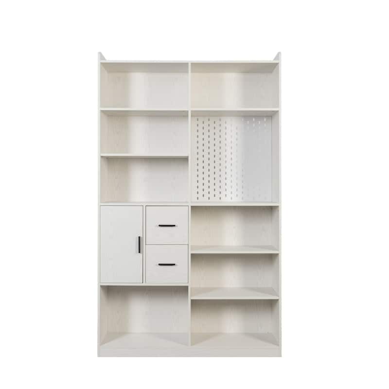 47.17" Wide Wood Bookshelf Bookcase Display Cabinet with Pegboard and 9 Shelves