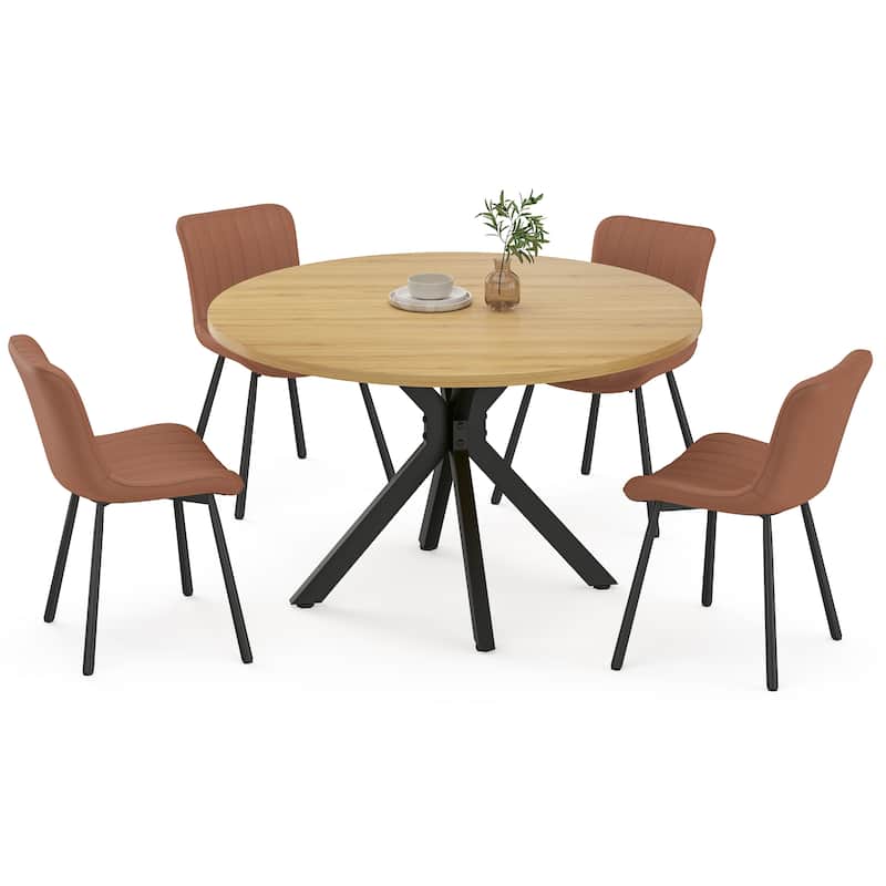 47 Inch Round Dining Table for 4-6 People, Mid Century Modern Kitchen Table with Sturdy Base, Wood Dining Table