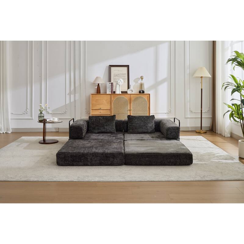2-in-1 Foldable Sofa Bed Floor Sofa Couch with Armrests, Convertible Lounge Sofa for Living Room Bedroom