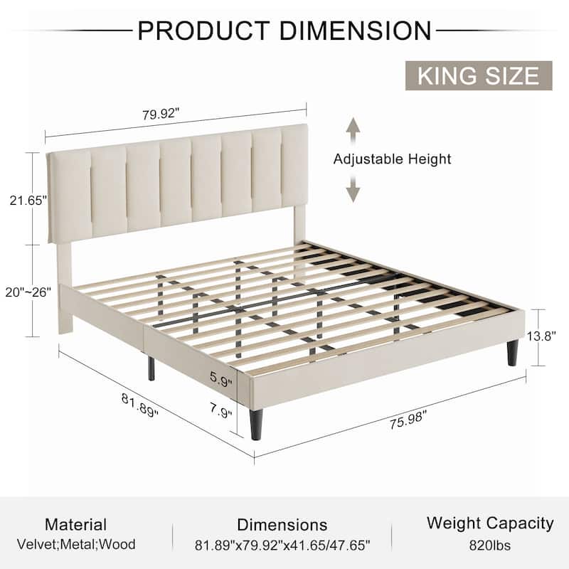 VECELO Tufted Upholstered Platform Bed Frame with Adjustable Height Headboard Twin/Full/Queen Size Beds