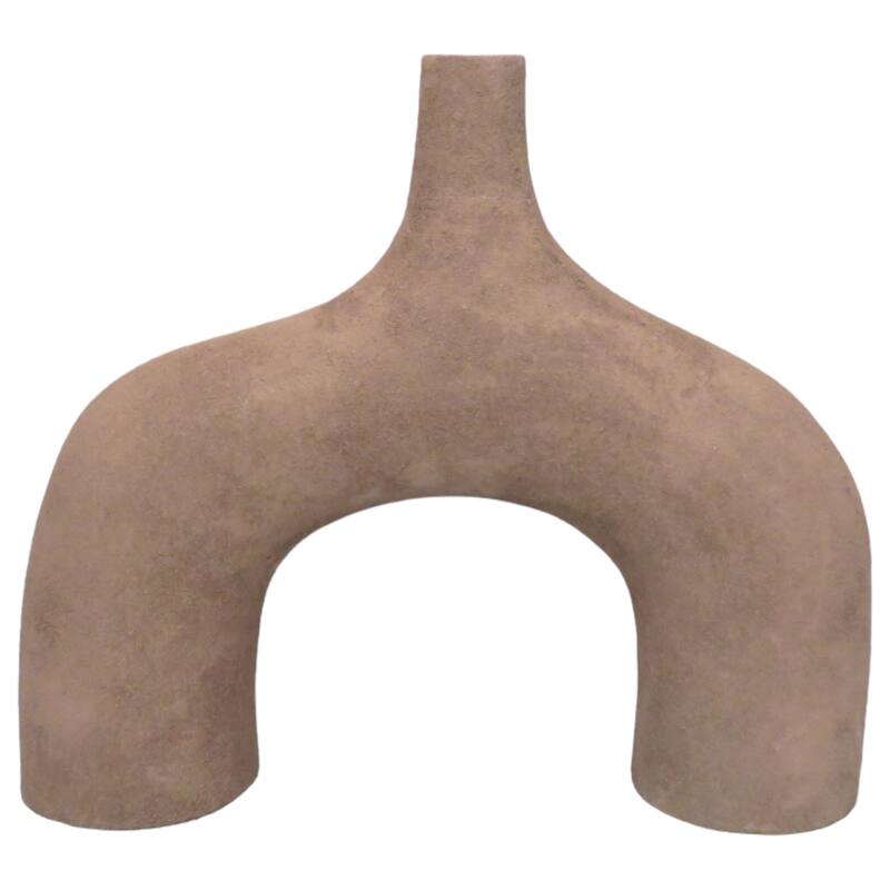 Metal Vase Sculptural Arched Body Textured Finish Home Use - 13" Brown - 15" x 4" x 13" - Brown