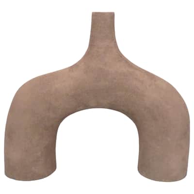 Metal Vase Sculptural Arched Body Textured Finish Home Use - 13" Brown