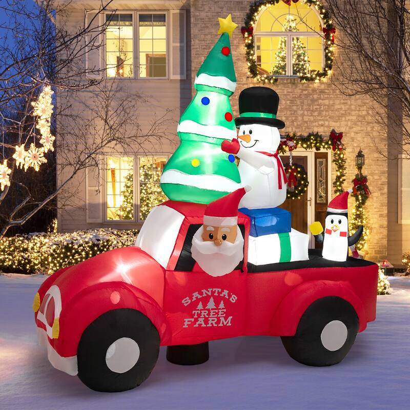 Costway 8FT Wide Inflatable Santa Claus Driving a Car w/ LEDs & Air - See Details - Multi