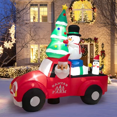 Costway 8FT Wide Inflatable Santa Claus Driving a Car w/ LEDs & Air - See Details
