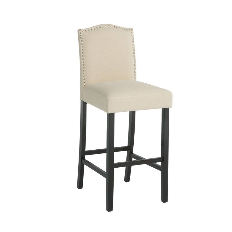 Marky Barstool Chair Set of 2, Arched Back and Footrest, Beige Fabric