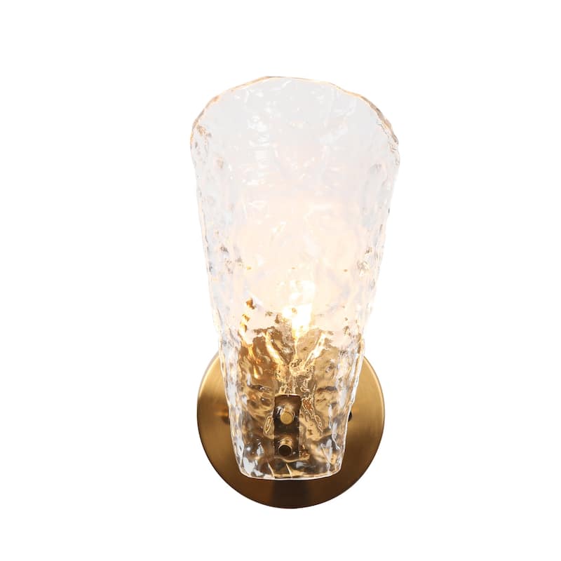 Fenro Modern Brass Wall Sconce Glass Art Deco Bathroom Vanity Light - Electroplated Gold - L4.7"*W5.9"*H10.6"