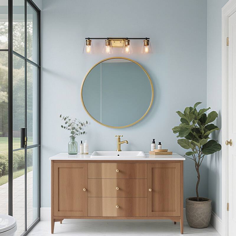Modern 3/4-Light Black Gold Bathroom Vanity Lights Cone Glass Wall Sconce