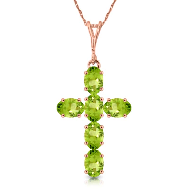 1.5 Carat 14K Solid Gold Cross Gemstone Necklace Natural Peridot - 22 Inch - Rose
