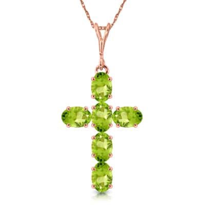 1.5 Carat 14K Solid Gold Cross Gemstone Necklace Natural Peridot