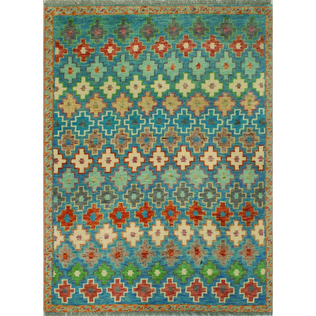 Balochi Aethelbe Blue/Rust Rug - 3'2" x 4'11"