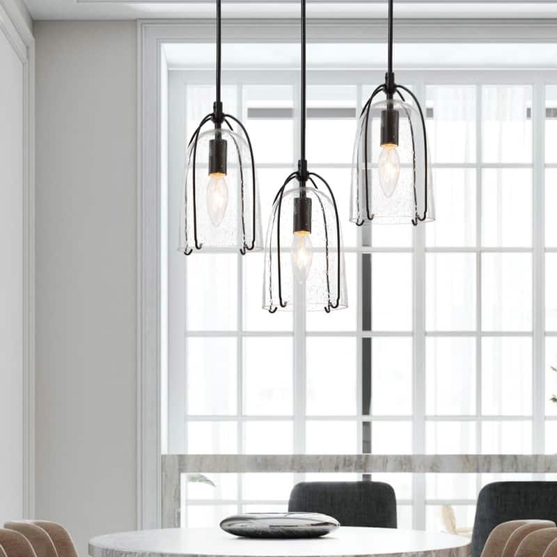 Modern Farmhouse Mini Pendant 1-light Kitchen Lights Cage Seeded Coastal Glass Ceiling Lights - D5'' x H8.5''