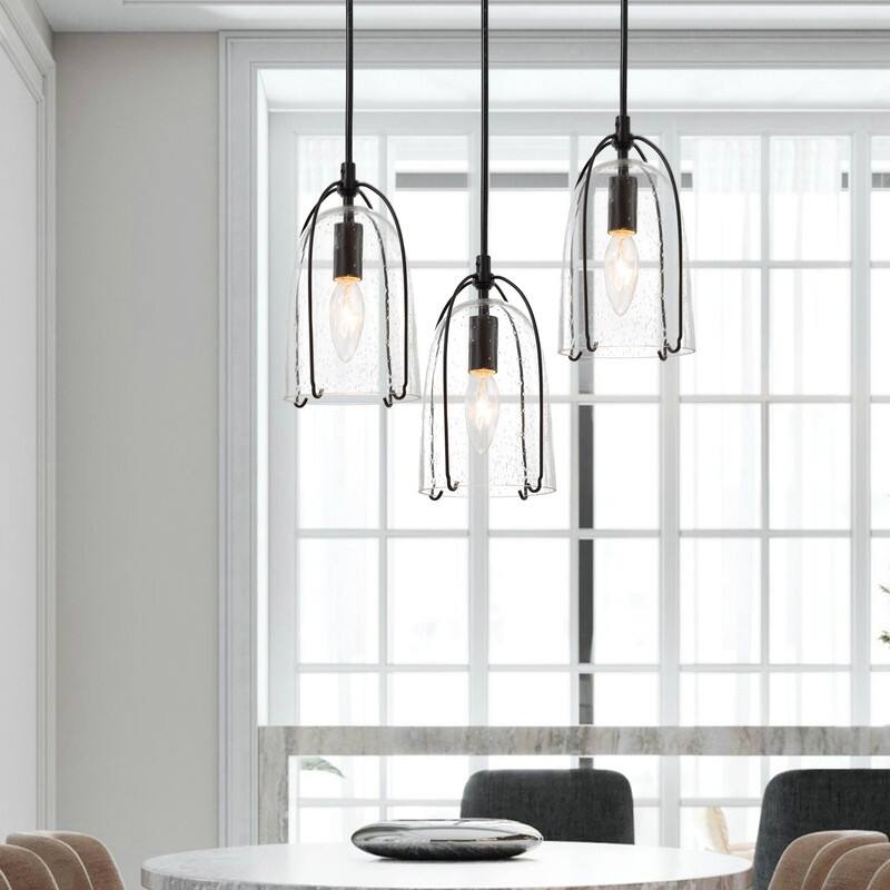 Mid-century Mini Pendant 1-light Modern Gold/ Farmhouse Black Seeded Glass Kitchen Island Pendant Lights for Bar