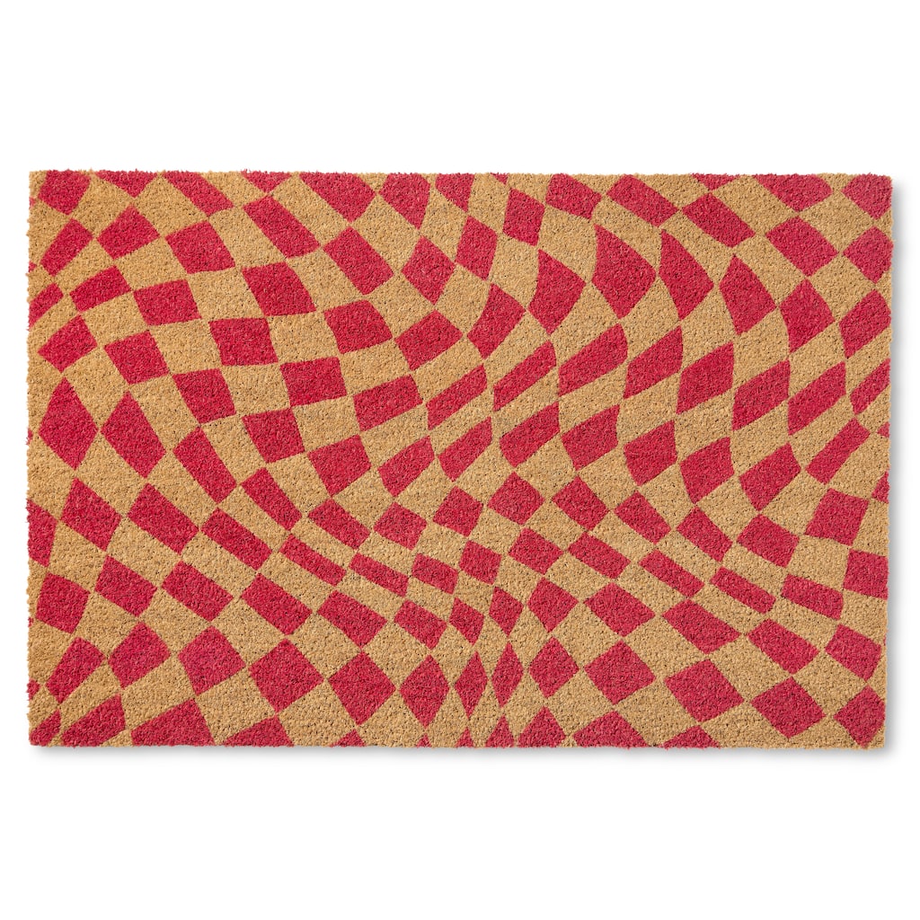 TOWN & COUNTRY TERRA Emmett Groovy Checkerboard Outdoor Door Mat, Natural Coir Mat