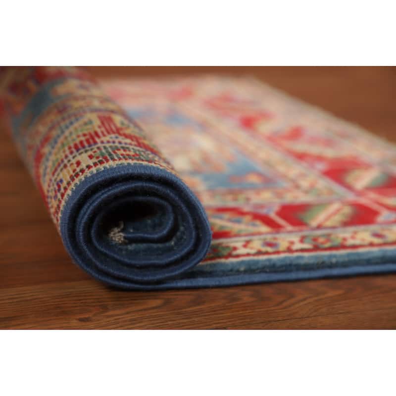 Blue Geometric Kazak Oriental Rug Handmade Wool Carpet - 2'0"x 3'0" - 2'0"x 3'0" - Blue