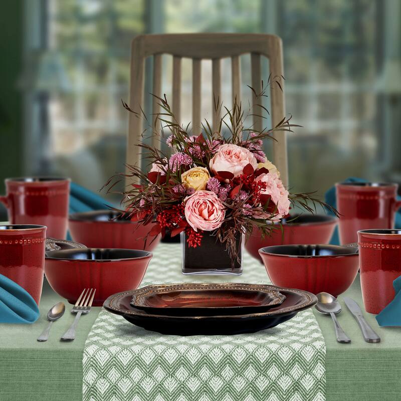 Ruby Empress 16 Piece Beaded Rim Stoneware Dinnerware Set