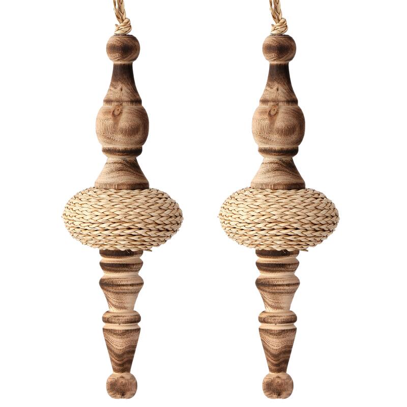 8" Woven Raffia Wood Finial
