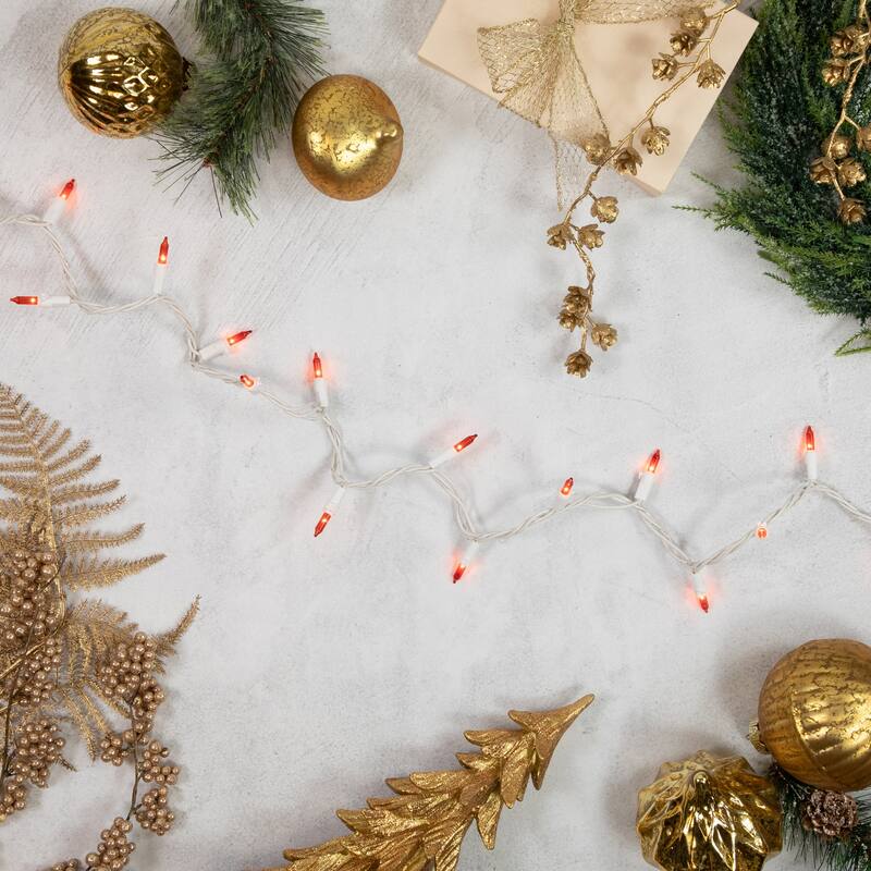 100-Count Orange Mini Christmas Lights Set 20.25ft White Wire - 20.25'