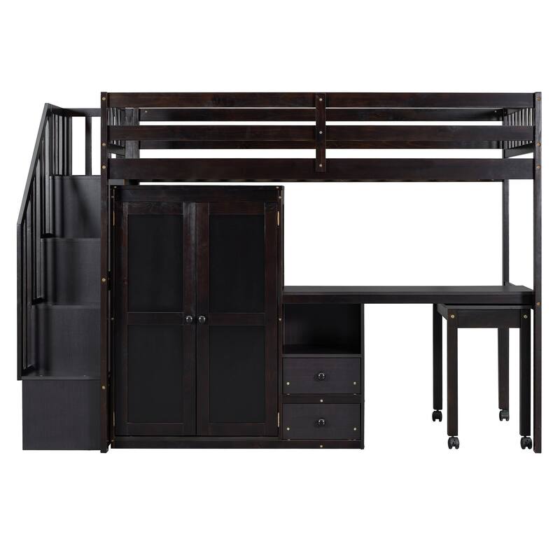Space-Saving Twin Loft Bed with Playhouse-Inspired Design, Side Storage, Desk, and Wardrobe - Perfect for Kids & Teens