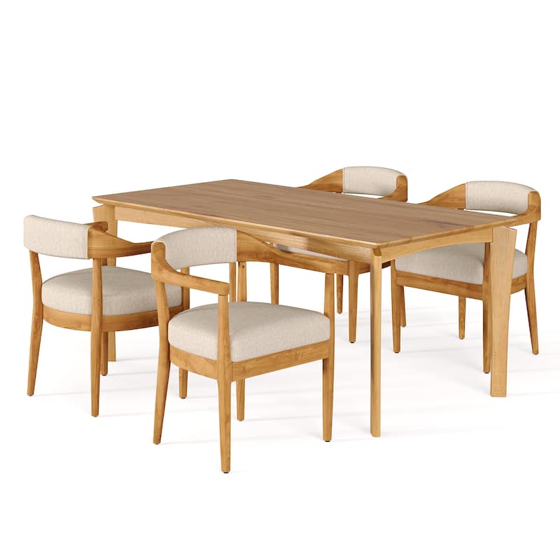 Christopher Knight Home - Mid-Century 5-Piece Set Wood Rectangular Dining Table Set with 4 Upholstered Arm Chairs
