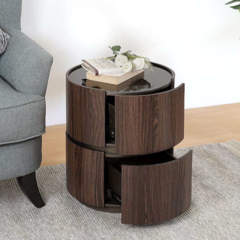 Christopher Knight Home - MDF Italian High-Grade Double-Layer Storage Oval Side Table, - Brown+Black