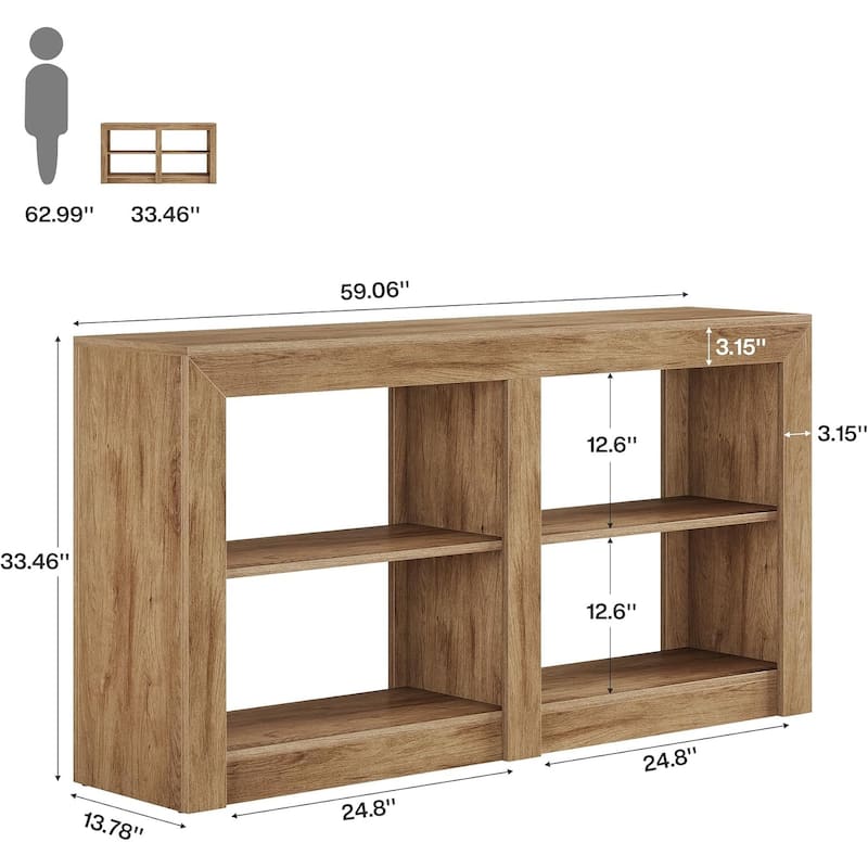 59-Inch Farmhouse Console Table, 3-Tier Entryway Table with Storage