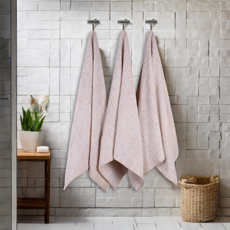 Superior Jasper Cotton Modern Geometric Jacquard Bath Towel Set of 3