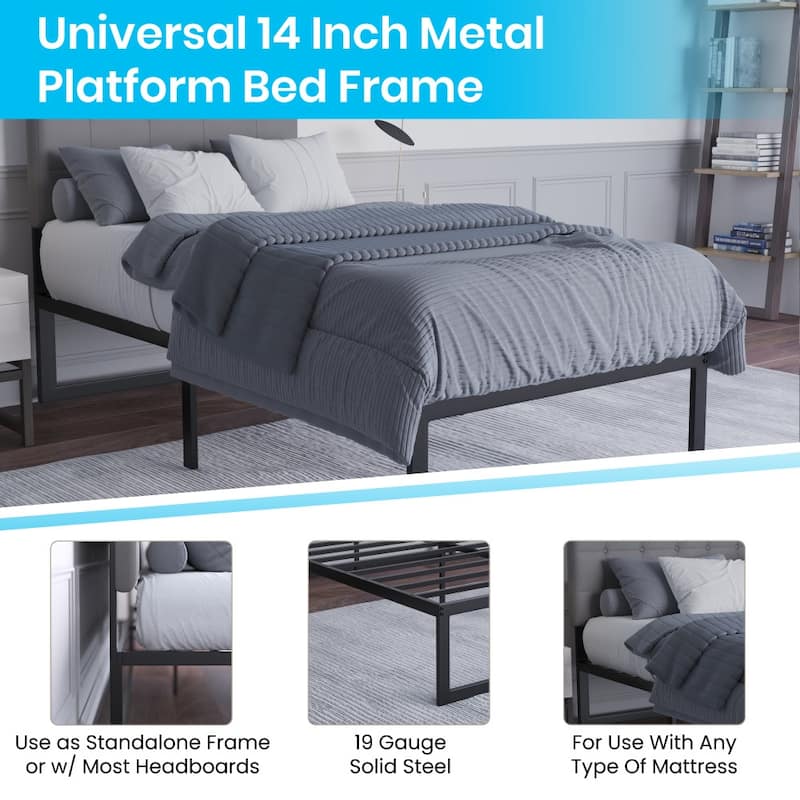 14" Metal Platform Bed Frame with Steel Slat Supports-No Foundation Needed