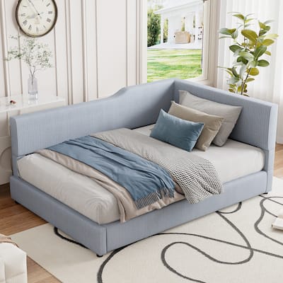 Full Size L-Shaped Corduroy Daybed Upholstered Daybed, Gray