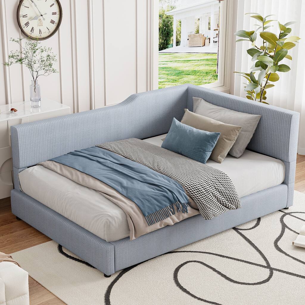Full Size L-Shaped Daybed with Solid Frame, 500LBS Weight Capacity