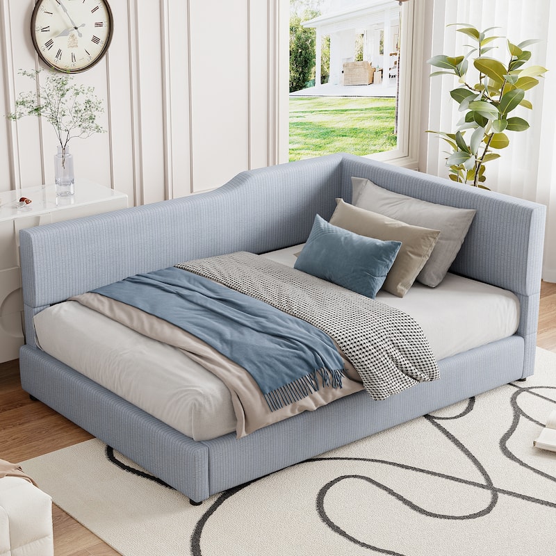 Full Size L-Shaped Upholstered Daybed with Corduroy Fabric, Modern Design, Spacious Seating, and Sturdy Construction - Gray - Full