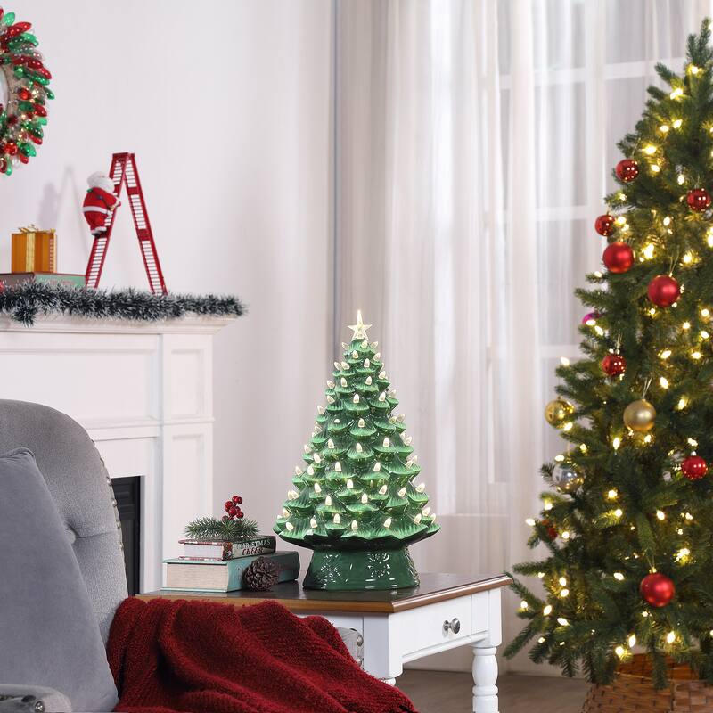 18 in. Nostalgic Ceramic Tree with White Lights - Green