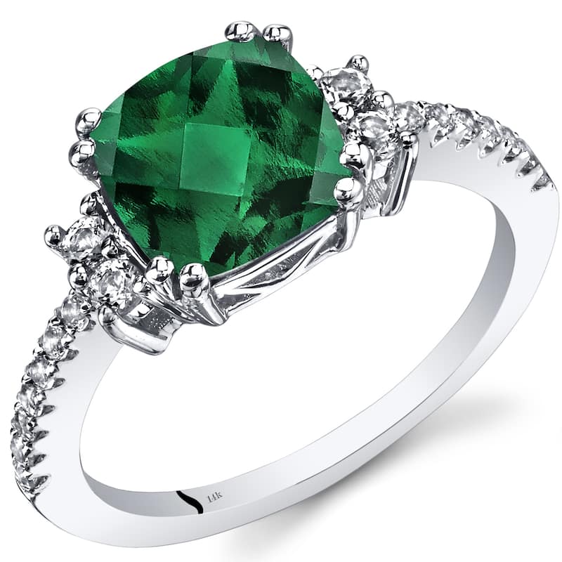 14k White Gold 2.28ct Created Emerald and White Topaz Ring