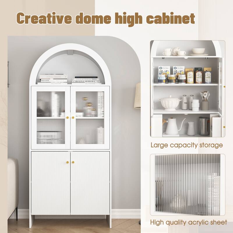 Anmytek Lighted Display Cabinet Pantry Storage with LED Dome Top Modern Home Decor
