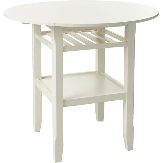 HomeRoots 40" Cream Wood Rounded Drop Leaf Bar Table - 40.00 in. x 36.00 in. x 40.00 in.
