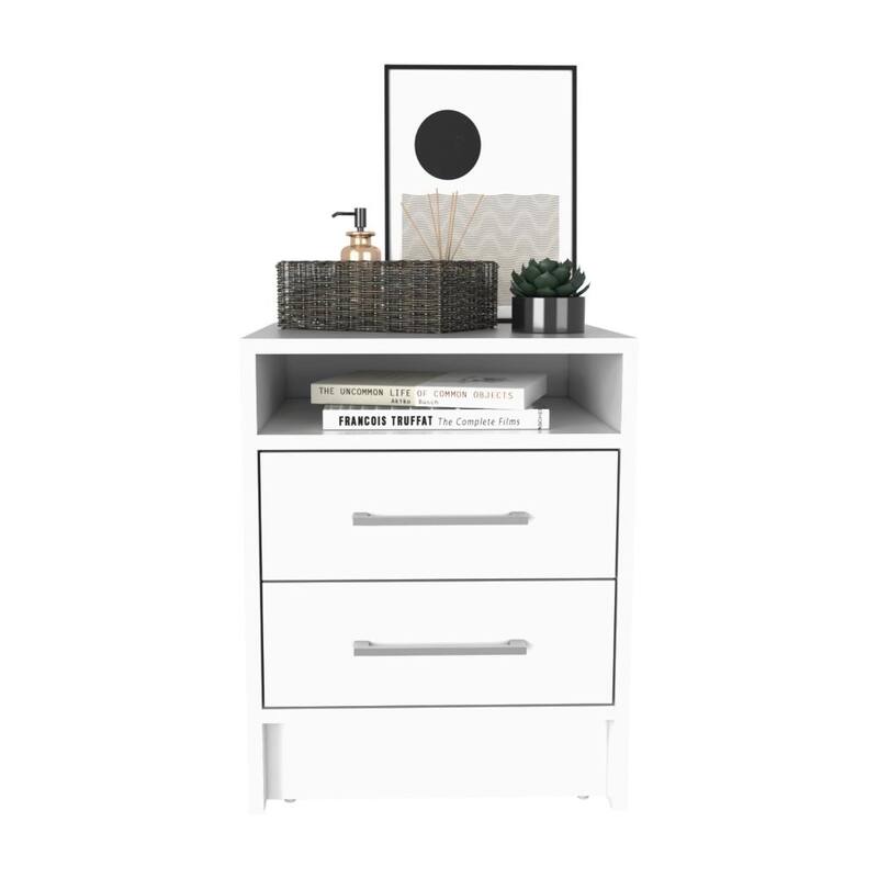 Modern Light Gray Bedside Table, 19.9"H with Two Drawers and Display Shelf