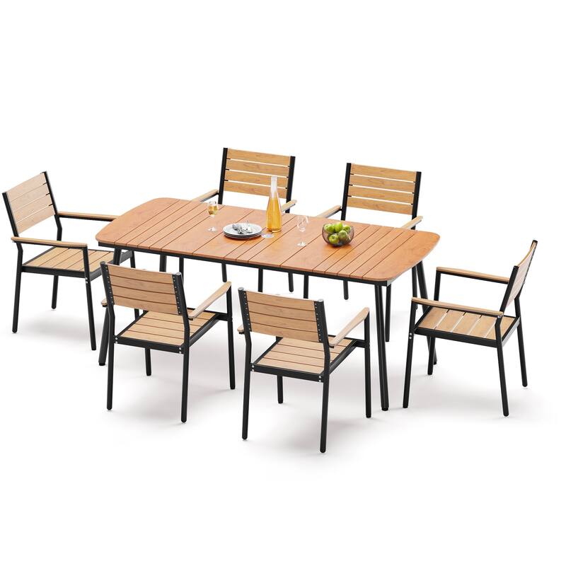 7-Piece Outdoor Patio Dining Set Aluminum Rectangle Table with Stackable Chairs