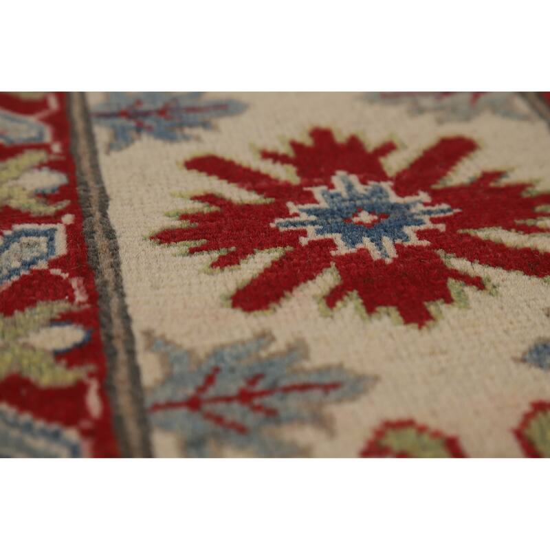 Hand Knotted Oriental 100% Wool Carpet Traditional Geometric Navy Blue & Blues Kazak Area Rug - 13' 7'' X 9' 10''