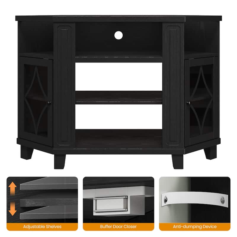 Corner TV Stands for TVs up to 55'', Media Console Table with Adjustable Shelves