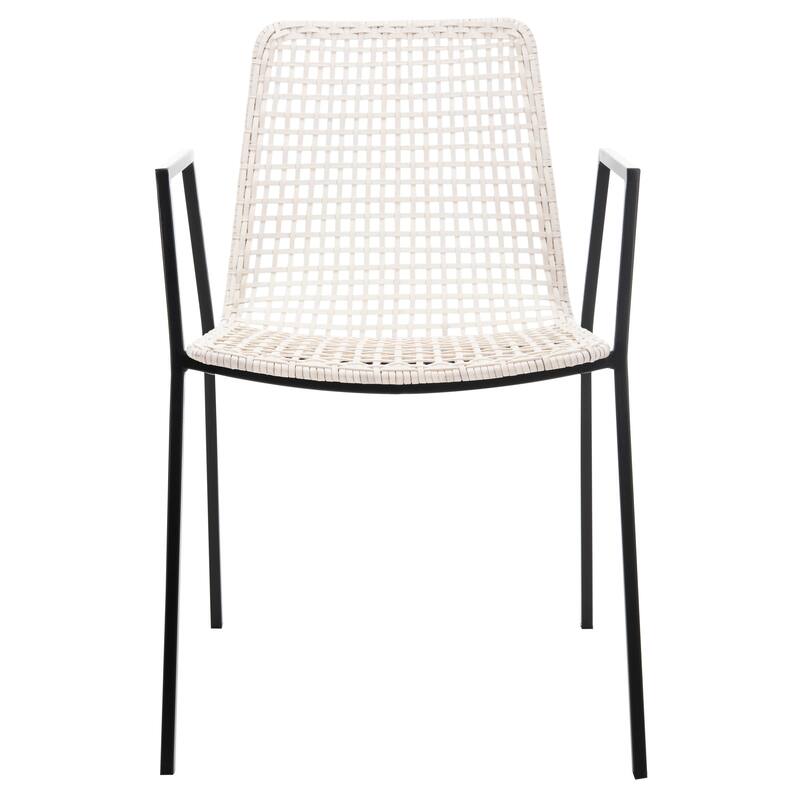 SAFAVIEH Sibbie Woven White Leather Dining Chair (Set of 2) - 20" x 21" x 31" - 20Wx21Dx31H