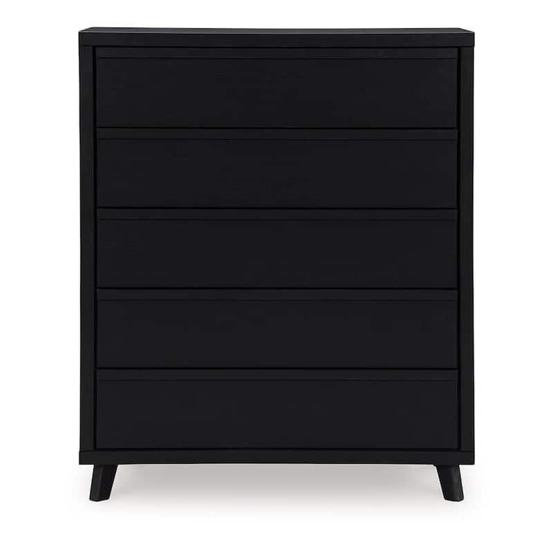 Danzi Tall Dresser Chest, 5 Storage Drawers, Modern Black Laminate