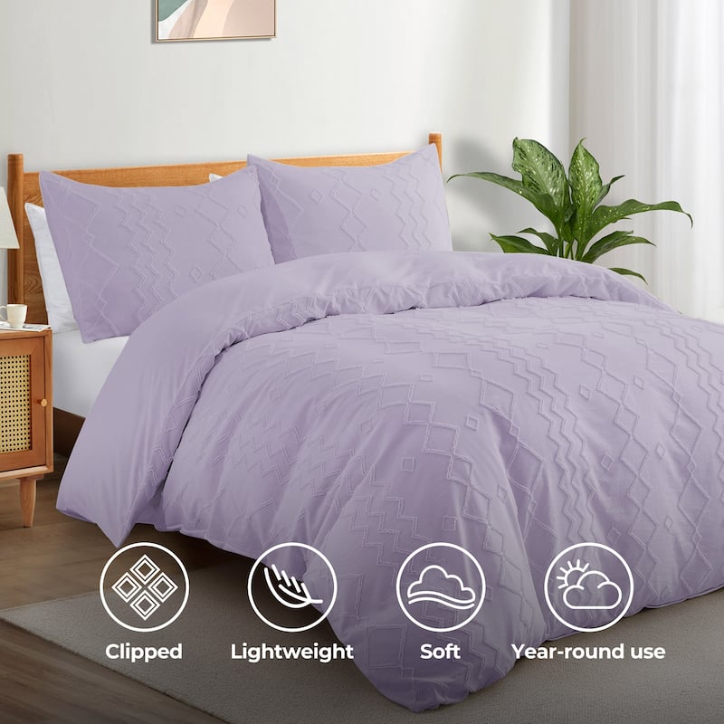 Bohemian Clipped Duvet Cover Set with Zipper Closure