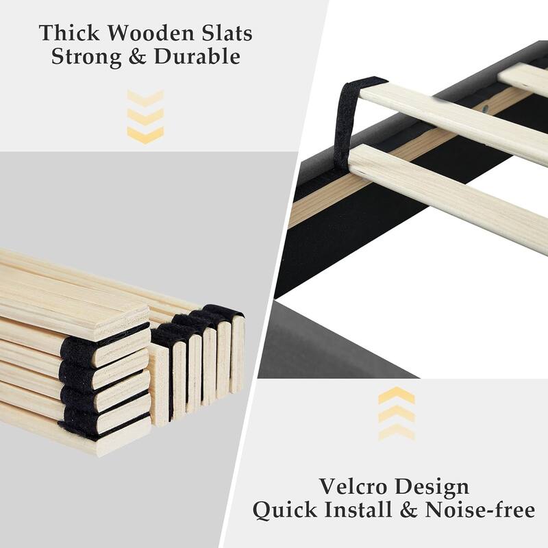 Strong Frame and Wooden Slats Support Bedframe，Platform Bed Frame with Linen Upholstered Headboard,Grey Bed Frames