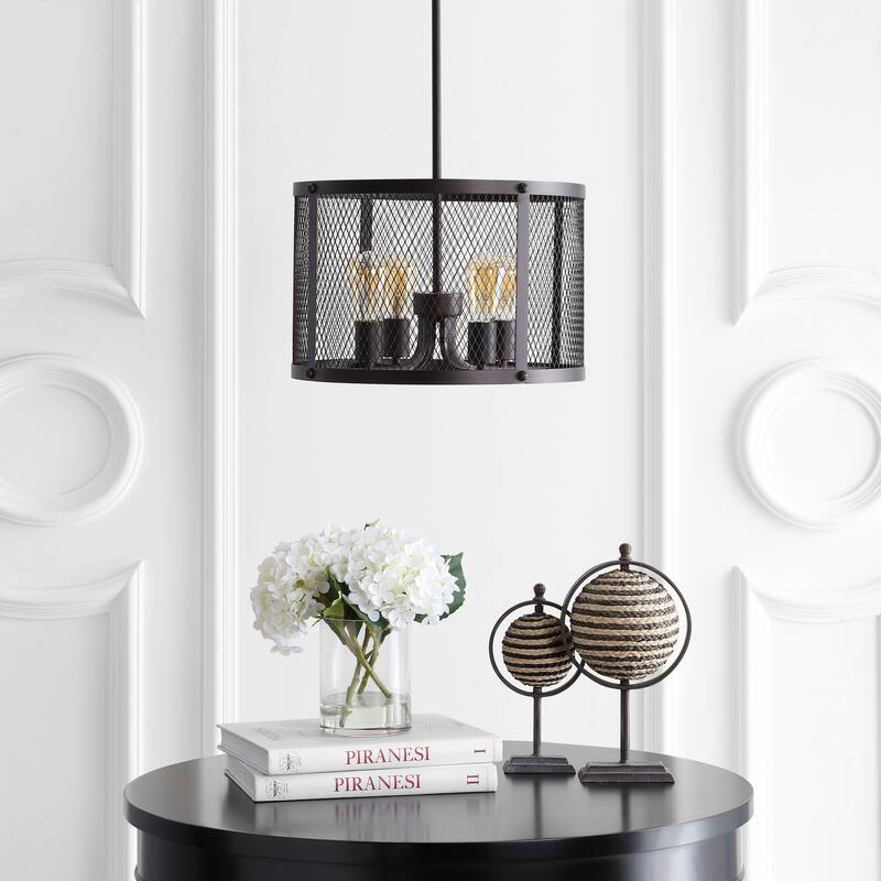 SAFAVIEH Lighting Eduartina Adjustable 4-Light Led Dark Grey Pendant - 16.5"x16.5"x27.8-99.8" - Dark Grey - 17Wx17Dx100H