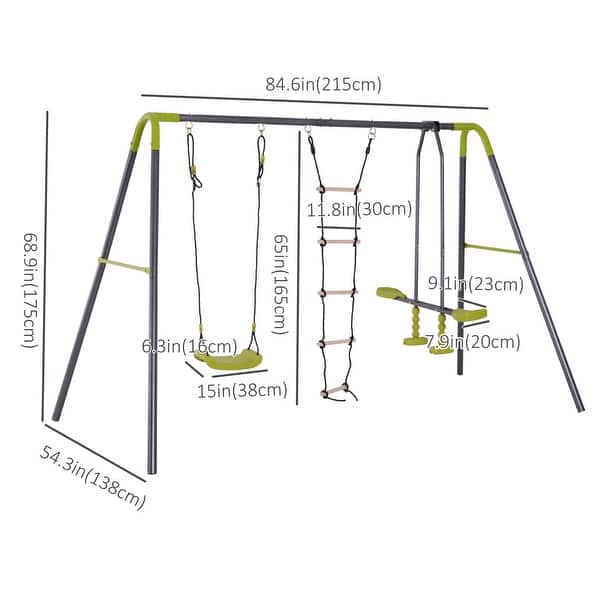 HOMCOM 3-in-1 Outdoor Swing Set with 2-Person Swing, Single-Kid Swing, and Climbing Ladder