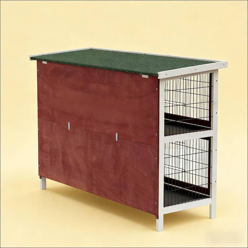 Small Animal Hutch Cage,Pet House,Elevated Rabbit Hutch is designed for convenient cleaning - Brown,White