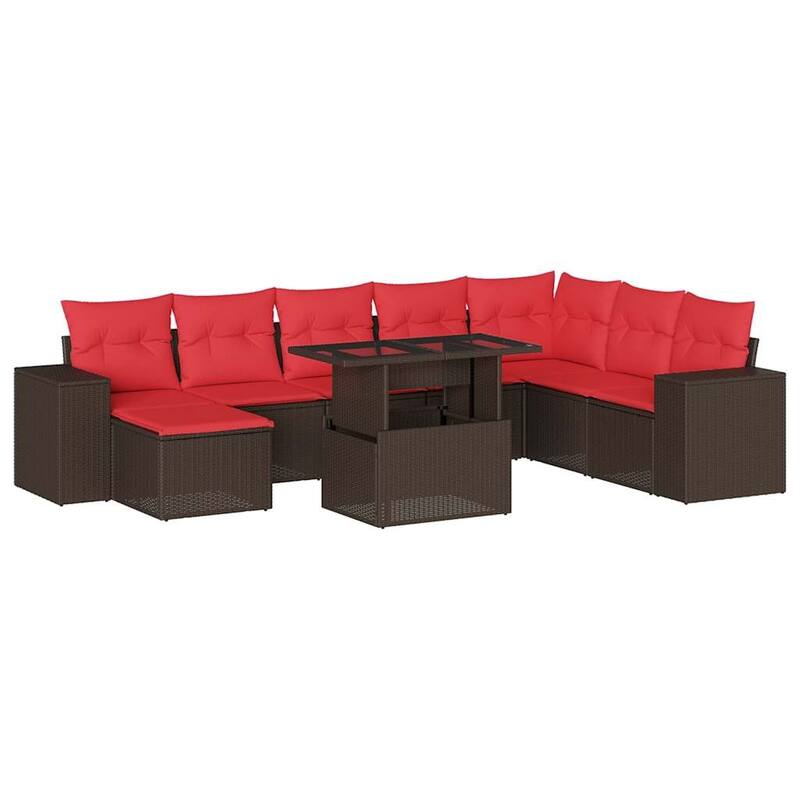 vidaXL Patio Sofa Set with Cushions Table and Couches 9 Piece Poly Rattan - 24.4" x 24.4" x 27.2"