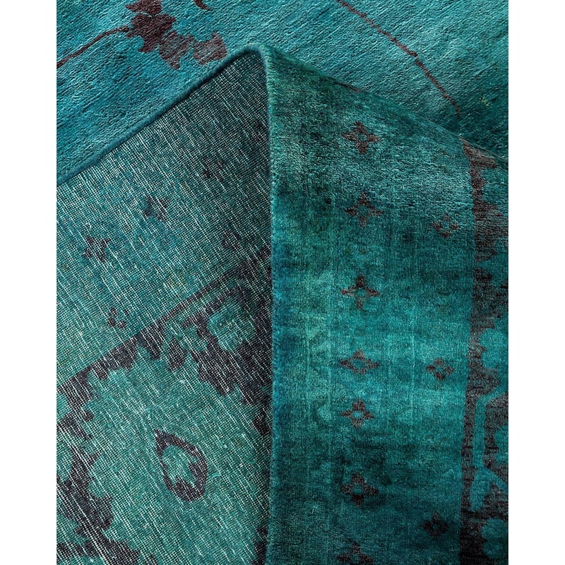 Overdyed, One-of-a-Kind Hand-Knotted Area Rug - Green - 9' 1" x 12' 2"